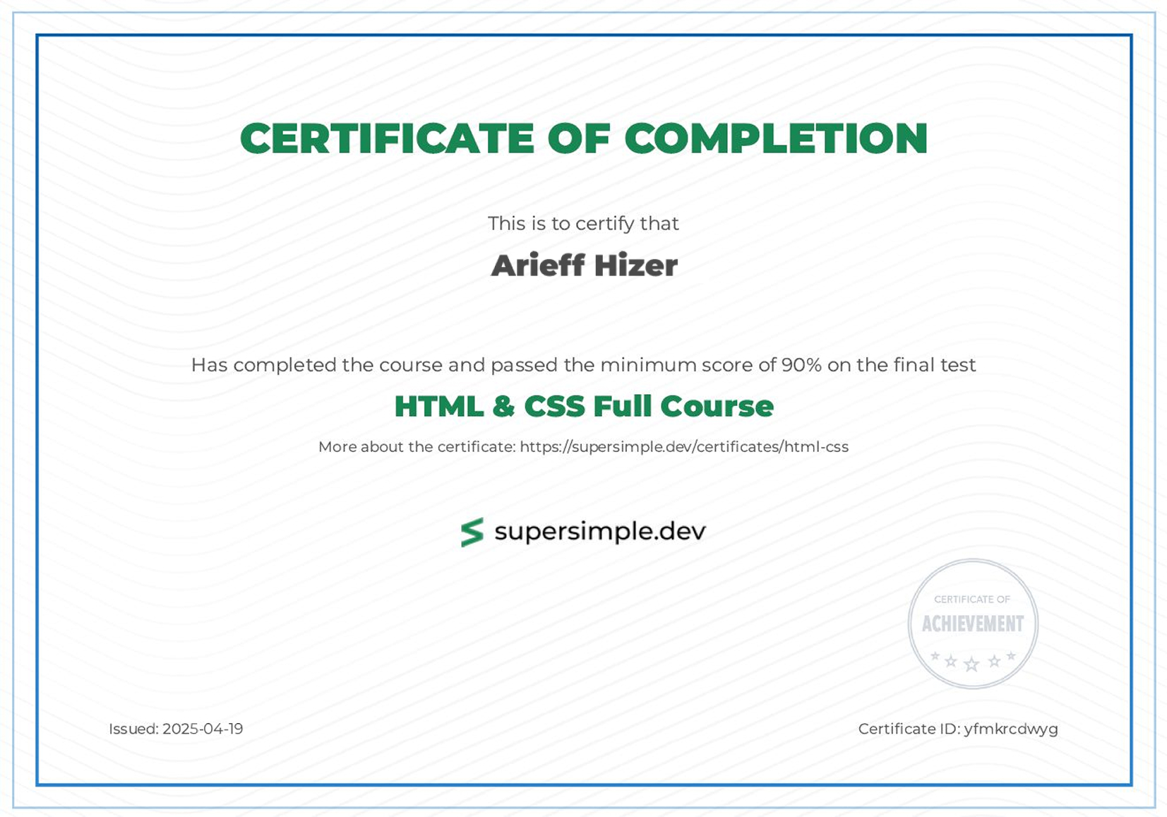 HTML CSS Certificate