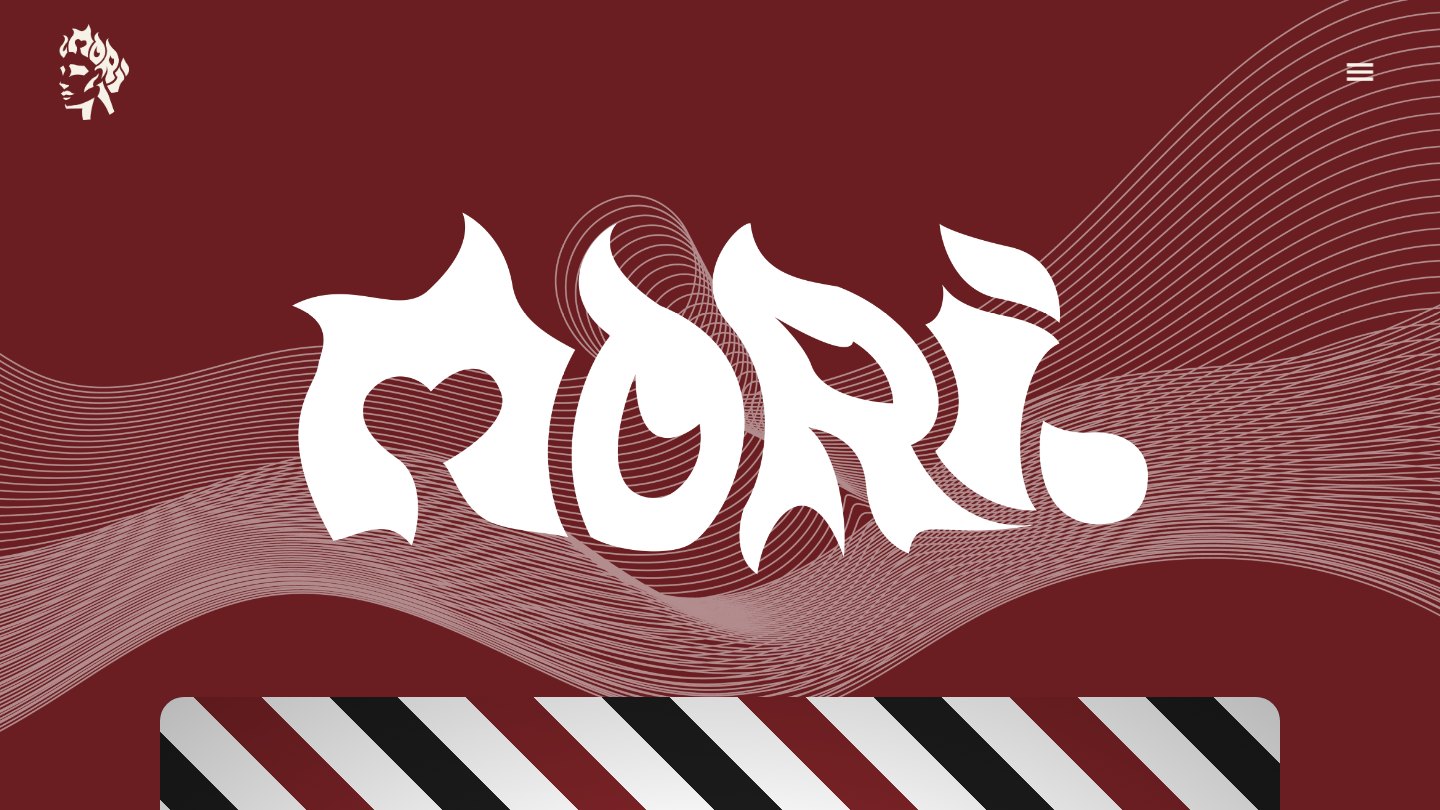 Mori hero with the wordmark and barber pole carousel