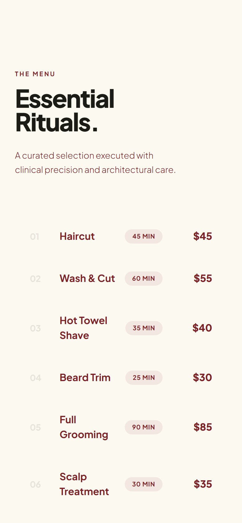 Service menu on mobile