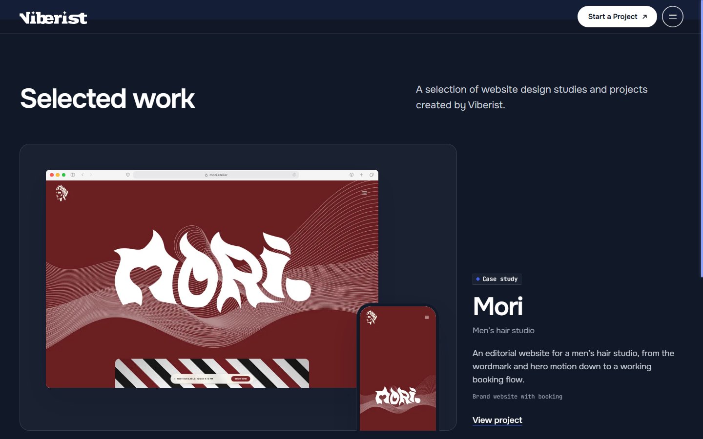 Selected work section with the Mori case study